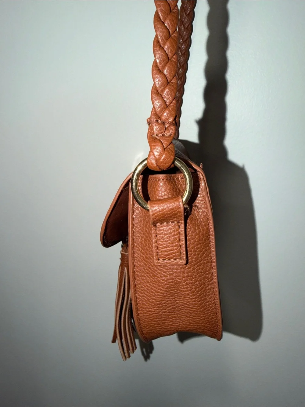 Justice Brown Faux Leather Braided Tasseled Western Cowgirl Crossbody Bag